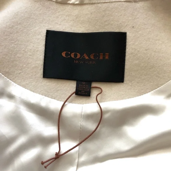 Coach ivory Mohair Faux Fur leather patch duffle coat Zippered M - Picture 7 of 16